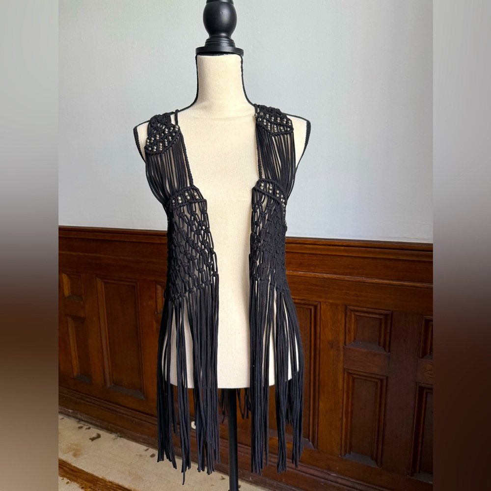 Zara Black Fringe Vest